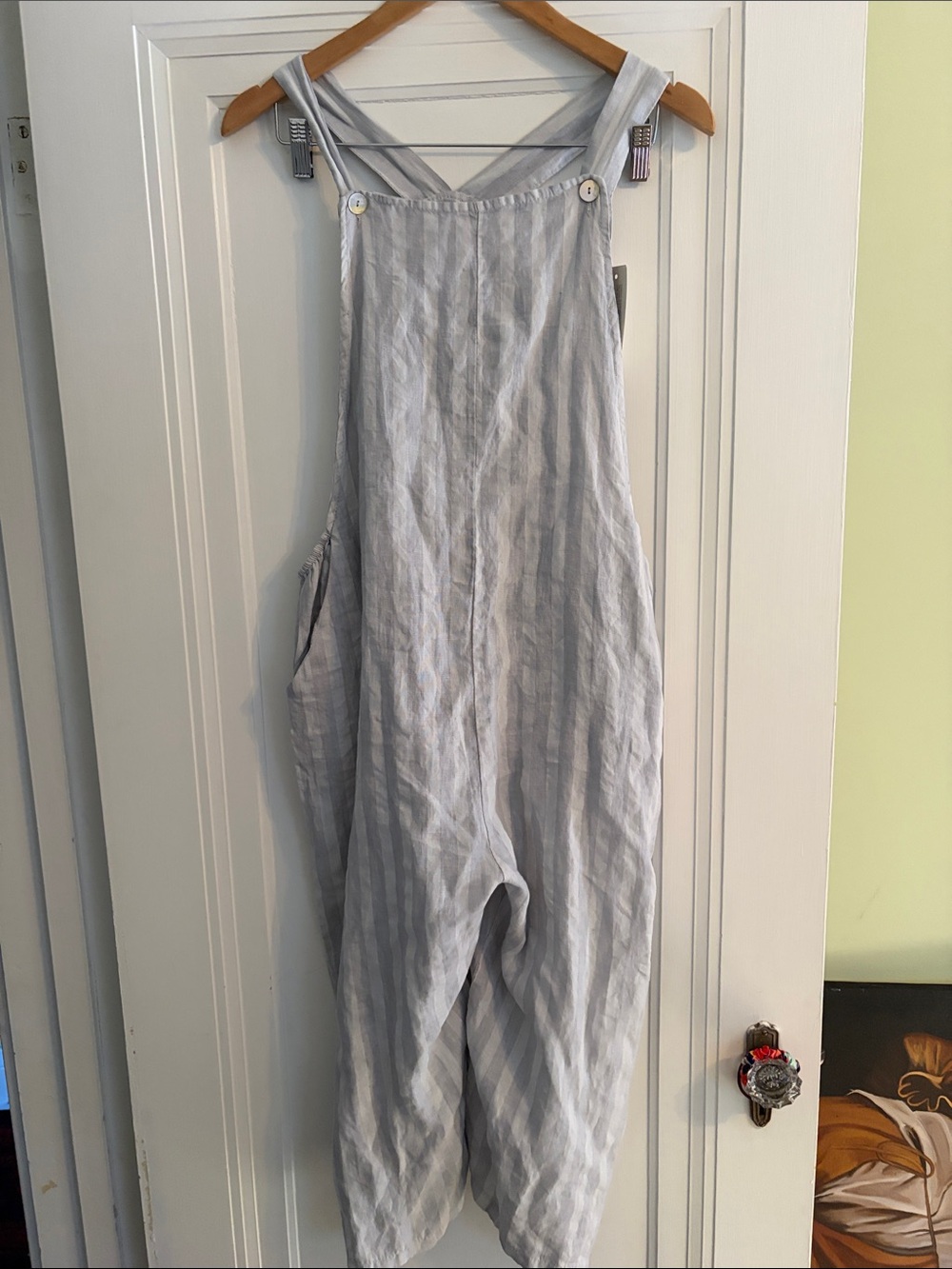 Light Gray Striped Women's Linen Overalls Made in Italy NWT